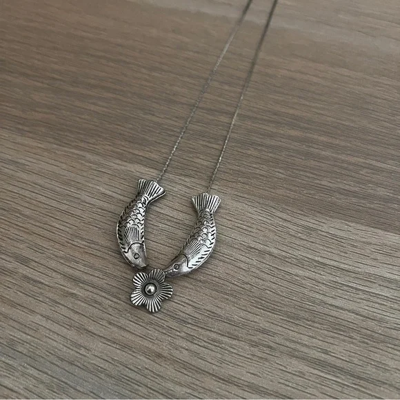 2 Fish & A Rose Silver Necklace - Picture 2 of 9